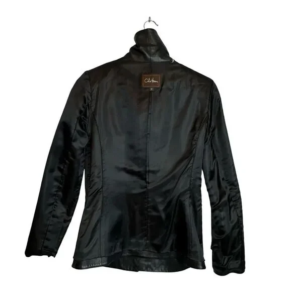 COLE HAAN Wing Collar Black Lambskin Leather Jacket Size 4 - Picture 8 of 17